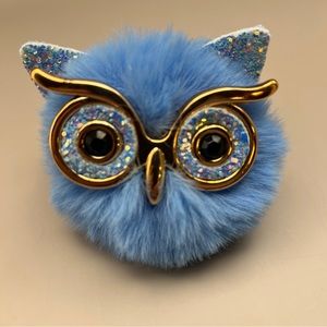 5371-MMT New FuzzyOwl Blue  Gold-tone Keychain Car Charm Sparkle Cute 3 inch